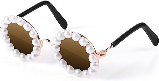 Dog Sunglasses Retro Pet Glasses Doll Glasses Classic Round Dog Glasses Metal Cat Puppy Eye Wear Hippie Costumes for Cats and Dogs