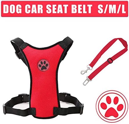 MASO Dog Safety Car Vest Harness Pet Dog Adjustable Car Mesh Harness Seat Belt Travel Strap Vest with Car Seat Belt Lead Clip for Trip
