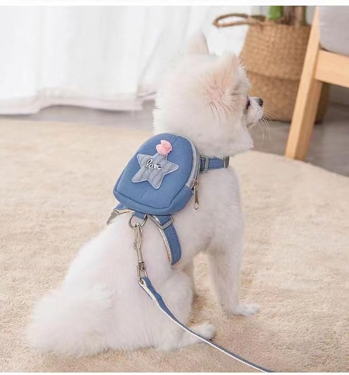 Pet Backpack Harness with Star Design Leash Pocket Saddle Bags Puppy Bag with Training Lead Leash for Doggie Outdoor Travel Hiking Walking Adjustable Easy Control Dog Vest for Dog(Grey