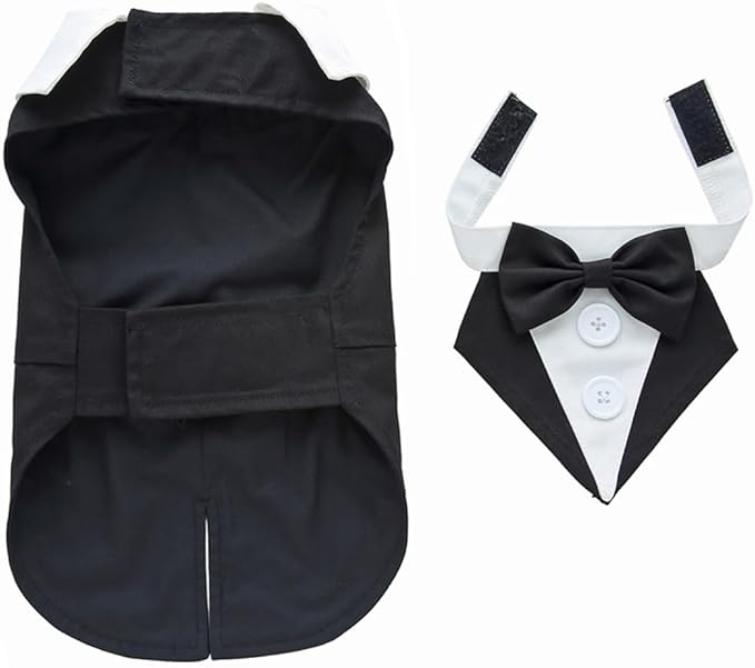 Puppy Tuxedo with Detachable Bowtie Prom Wedding Formal Wear Prince Costume for Small Dog (X-Small