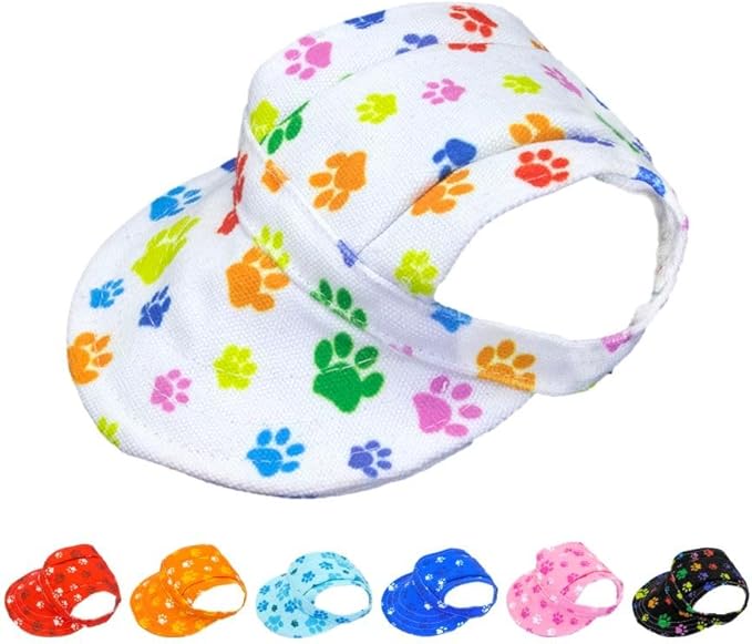 PET SHOW Dog Baseball Cap Dog Paw Print Peaked Cap Pet Sun Hats with Ear Holes Sport Hat for Small Medium Doggies Adjustable Drawstring Puppies Cats Visor Hat Girls Boys White/S