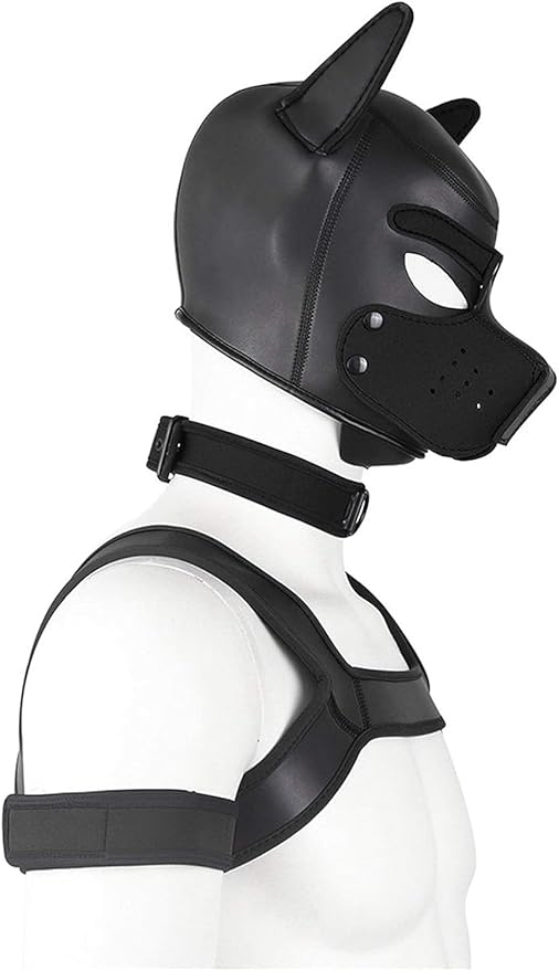 4 Sets Neoprene Puppy Hood Animal Head Mask Novelty Costume Dog (Hood Mask + Collar + Armband + Harness) (X-Large