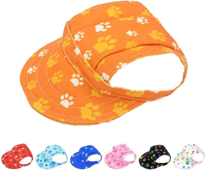 PET SHOW Dog Baseball Cap Dog Paw Print Peaked Cap Pet Sun Hats with Ear Holes Sport Hat for Small Medium Doggies Adjustable Drawstring Puppies Cats Visor Hat Girls Boys Orange/XXS