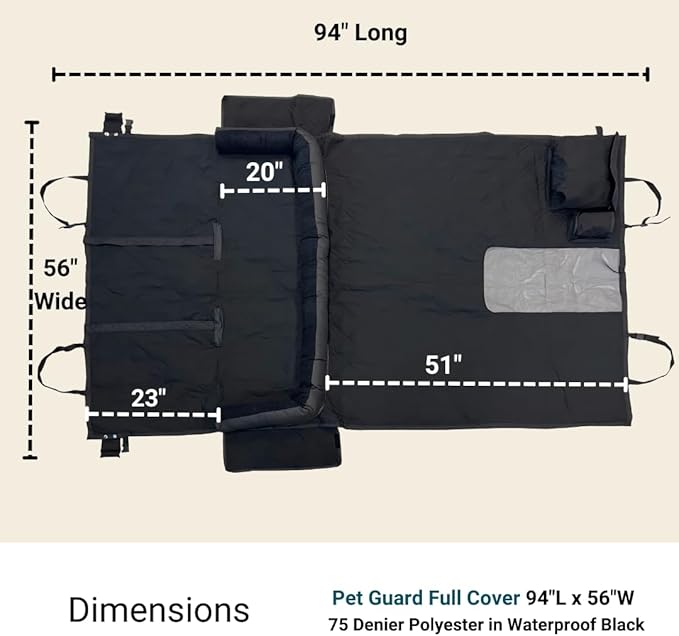 Formosa Covers Premium Heavy Duty Dog Bed Kid Car Back Seat Cover with PetGuard 56" x 94" Black