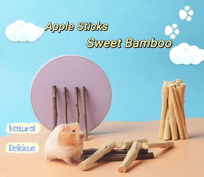400g Sweet Bamboo Chew Toy for Rabbits Apple Wood Sticks for Hamster