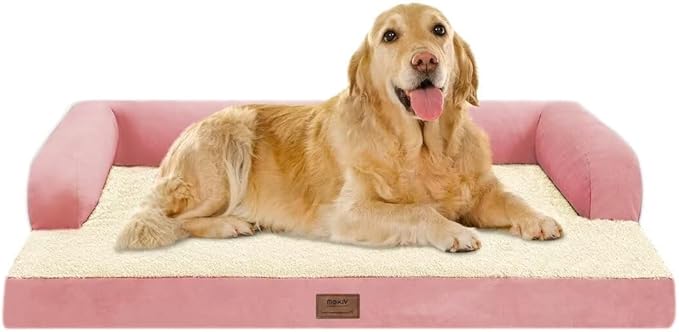 Large Dog Bed Orthopedic Washable Extra Pink XL XLarge Big Dog Bed with Washable Bolster & Memory Foam Couch Sofa
