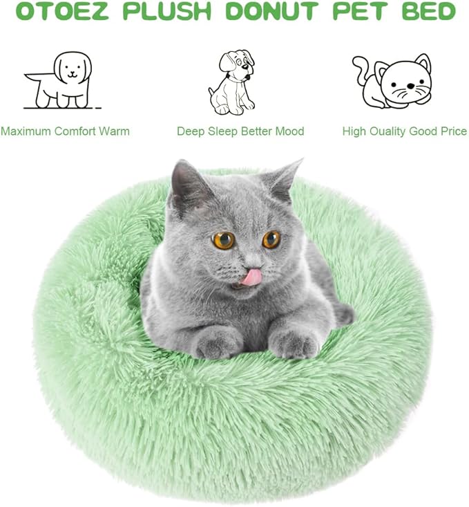 otoez Round Donut Dog Bed for Small Dogs (23.6", Green)