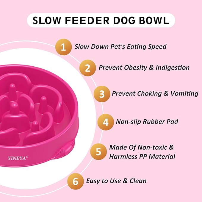 4 Cups Slow Feeder Dog Bowls Large Breed 1Pcs(Rosered)