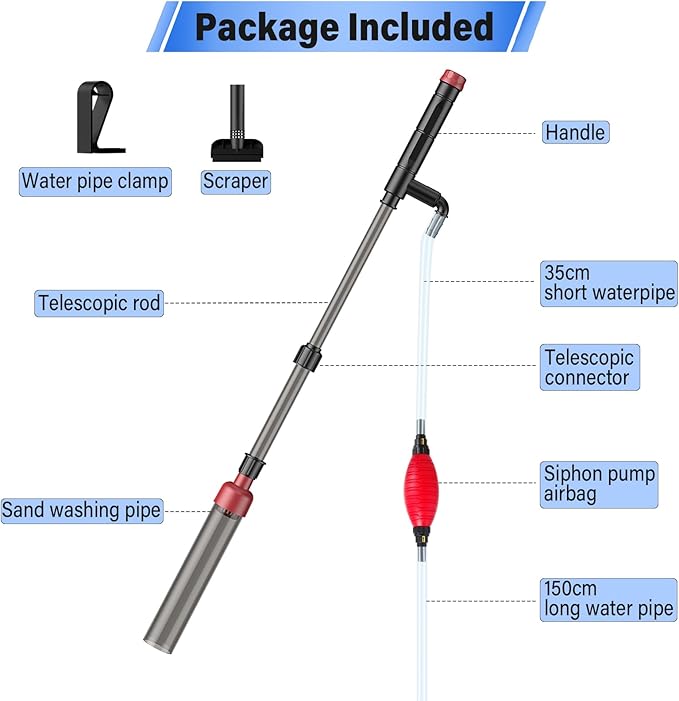 Aquarium Siphon Vacuum Cleaner: 4 in 1 Manual Fish Tank Vacuum Cleaning Tools for Water Change