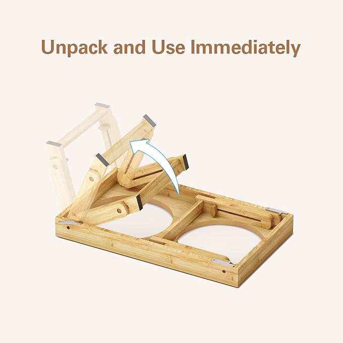 Zarler Bamboo Elevated Dog Bowls 7.5'' - 11.5'' Adjustable 2 1200ML