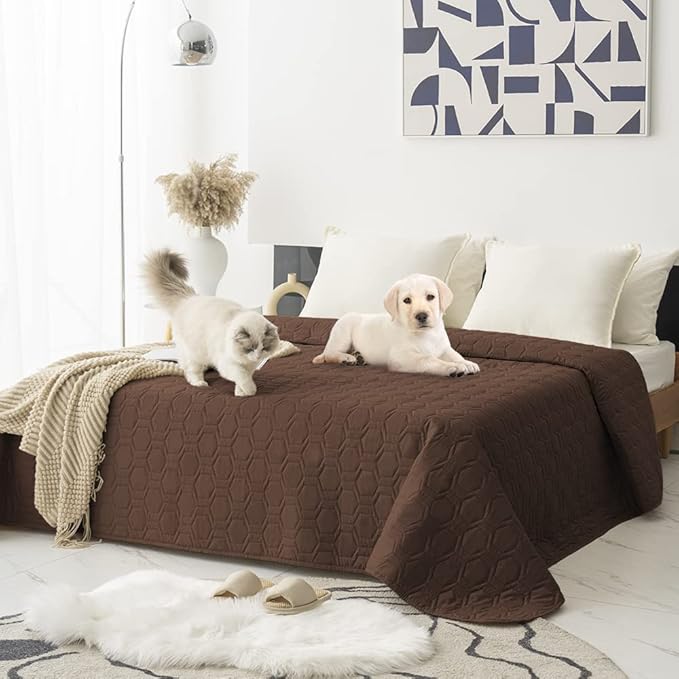 Waterproof and Anti-Slip Dog Bed Cover and Pet Blanket Sofa Pet Bed Mat ,car Incontinence Mattress Protectors Furniture Couch Cover for Most Cats Dogs Pets(82x102-Chocolate)