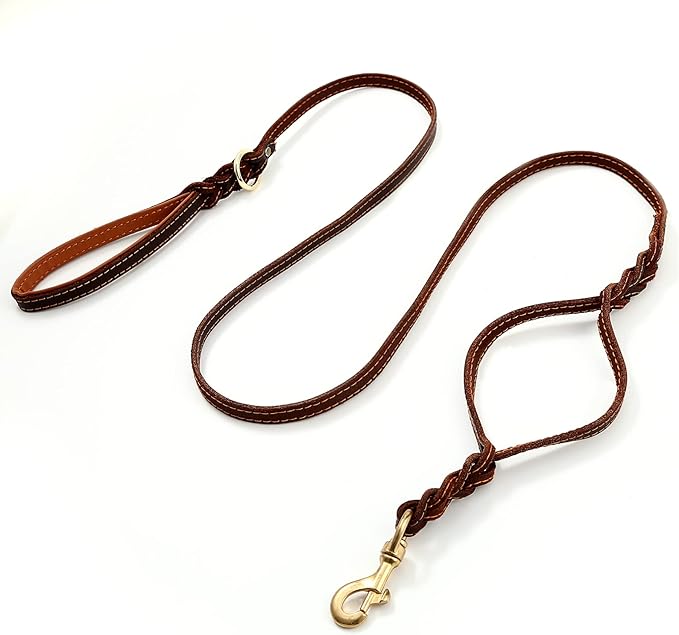 Guiding Star Double Handle Leather Dog Leash 6ft 6 Foot 5/8", Brown)