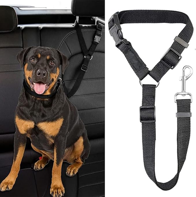 Dog Cat Safety Seat Belt Strap Car Headrest Restraint Adjustable Nylon Fabric Dog Restraints Vehicle Seatbelts Harness 360 Degree