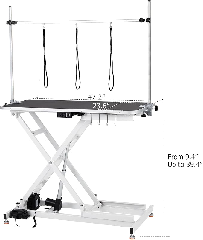 GAOMON Electric Dog Grooming Table (9.4"-39.4") Heavy 47"/White