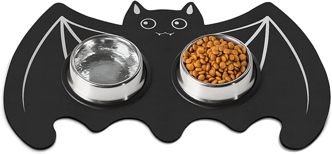 Halloween Pet Mats for Food and Water Dog Cat Food Mats Pet Feeding Mat Anti-Slip No Stains Quick Dry Floors Waterproof Placemat Pet Food Bowl Mat Pet Accessories 23.6" x 15.7" Bat