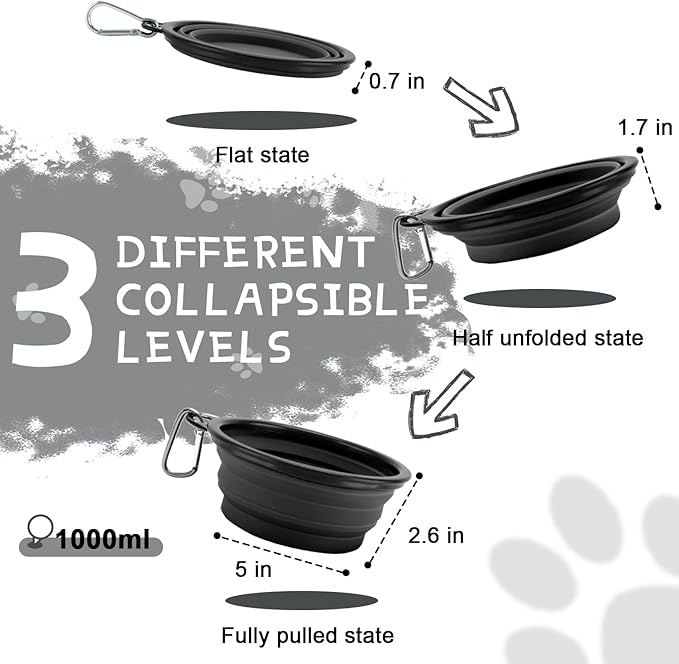 Rest-Eazzzy Large Collapsible Dog Bowls 1000 ml 2-Pack Dog 2 Carabiners,