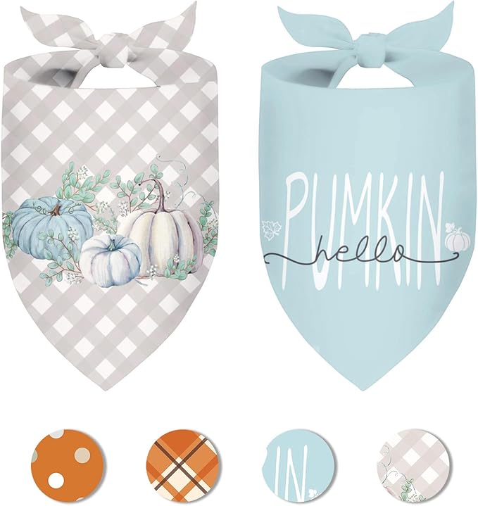 Fall Dog Bandana 2 Pack Thanksgiving Dog Bandana Pumpkin Pet Scarf Reversible Fall Triangle Bibs Soft Cotton Boy Girl Dog Bandanas for Small, Medium, Large Dogs (Large)