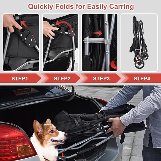 Petmolico Folding Dog Stroller Pet Stroller Waterproof Cats Travel Carrier Puppy Stroller with Cup Holder & Removable Liner