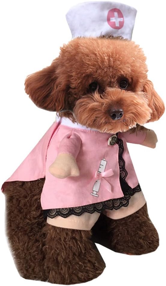Mikayoo Pet Dog Cat Halloween Costume Doctor Nurse Costume Dog Jeans Clothes Cat Funny Apperal Outfit Uniform(Nurse