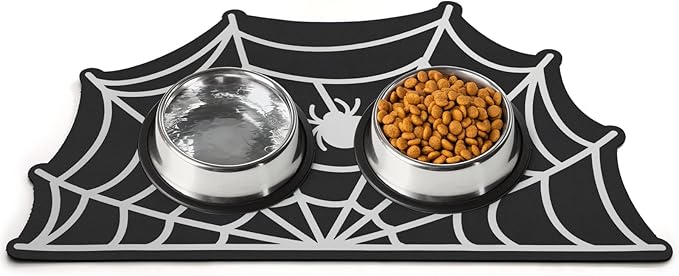Pet Mats for Food and Water Dog Cat Food Mats Pet Feeding Mat Anti-Slip No Stains Quick Dry Floors Waterproof Placemat for Pet Food Water Bowl Mat Pet Accessories 23.6"x15.7" Spider