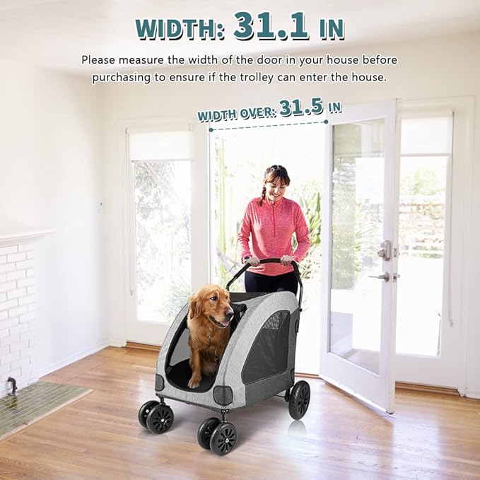 Petbobi Dog Stroller for Large Dogs 4 Rubber 2 Medium 120lbs, Grey