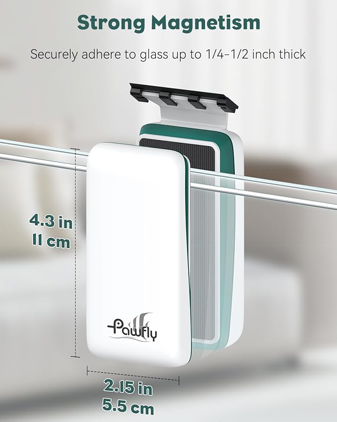 Pawfly Strong Magnetic Fish Tank Cleaner Aquarium Magnetic Glass Cleaner Brush with 2 Detachable Scrapers 1/4-1/2 Inch