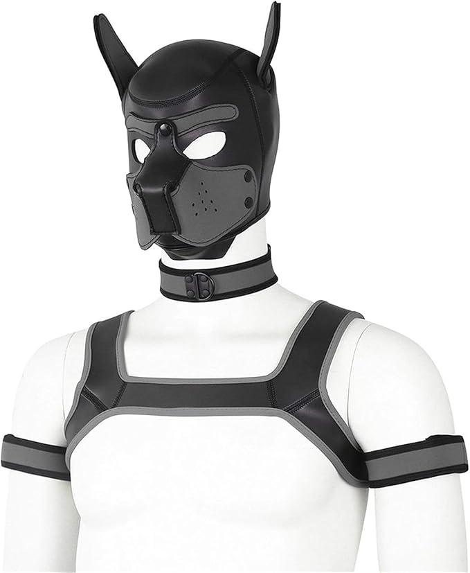 4 Sets Neoprene Puppy Hood Animal Head Mask Novelty Costume Dog (Hood Mask + Collar + Armband + Harness) (X-Large