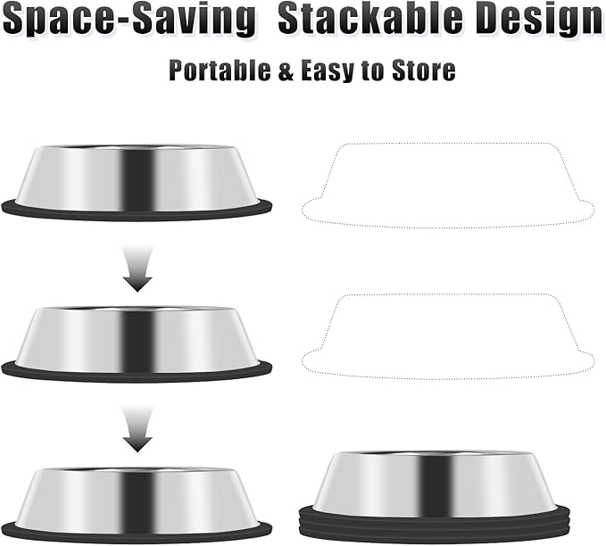 3Pcs Stainless Steel Dog Bowls Non-Slip Dog Food 13 Oz