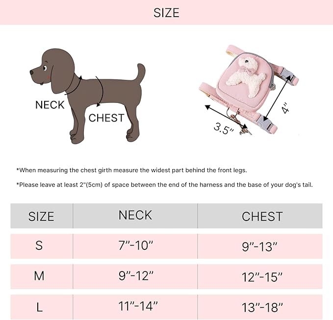 Dog Backpack Harness with Leash Pet Self Carrier Adjustable Travel Hiking Walking Harness Backpack for Small Dogs & Cats (Pink
