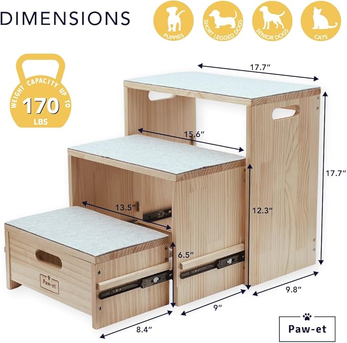 Nesting Wooden Pet Stairs/Pet Steps 3 Steps 170 pounds