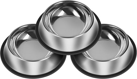 3Pcs Stainless Steel Dog Bowls Non-Slip Dog Food 13 Oz