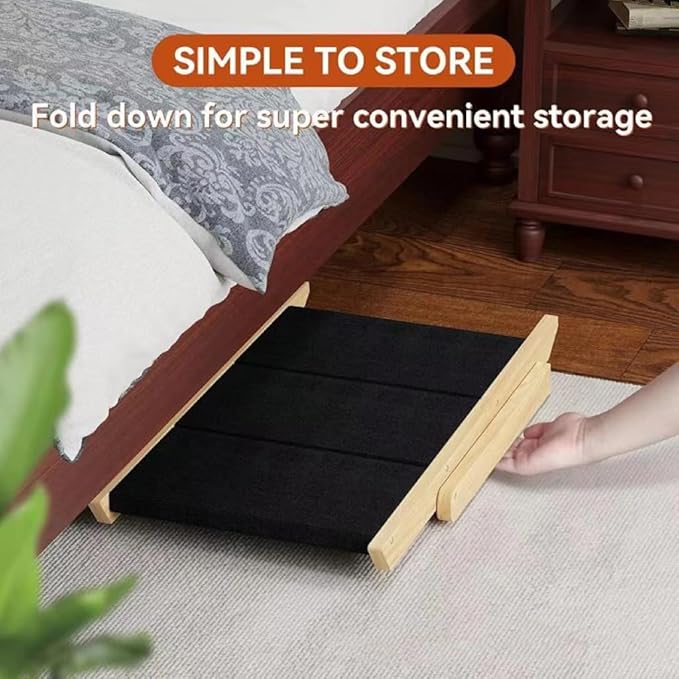 YIINNIIY Foldable Dog Stairs for High Beds Dog 110LBS (Black 3 Steps)