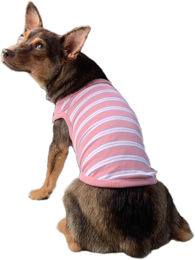 YQYS Dog Shirts Multi-Color Striped Cotton Vest for Small Dogs and Cats Puppy Clothes Teacup Dog Clothing Tank Top for Chihuahua Miniature Pinscher Pink Small