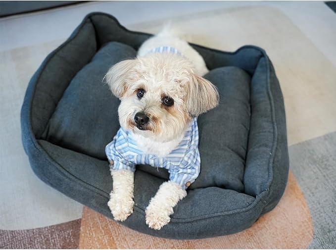 Dog Bed Washable Medium Dog Cat Sofa Bed Super Soft Rectangular Cuddle Pet Bed with Non-Slip Fluffy Bottom(Dark gray 29.5 * 23.6 * 7.5)