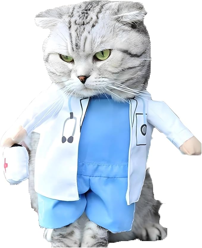 Pet Dog Cat Halloween Costume Doctor Costume Dog Jeans Clothes Cat Funny Apperal Outfit Uniform (L