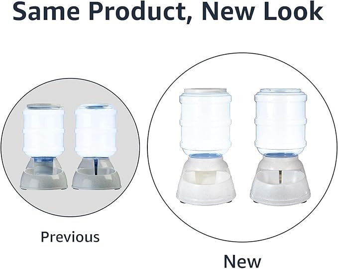 Amazon Basics Automatic Dog Cat Water Dispenser Gravity Feeder Set 6-Pound Food 1-Gallon, Gray