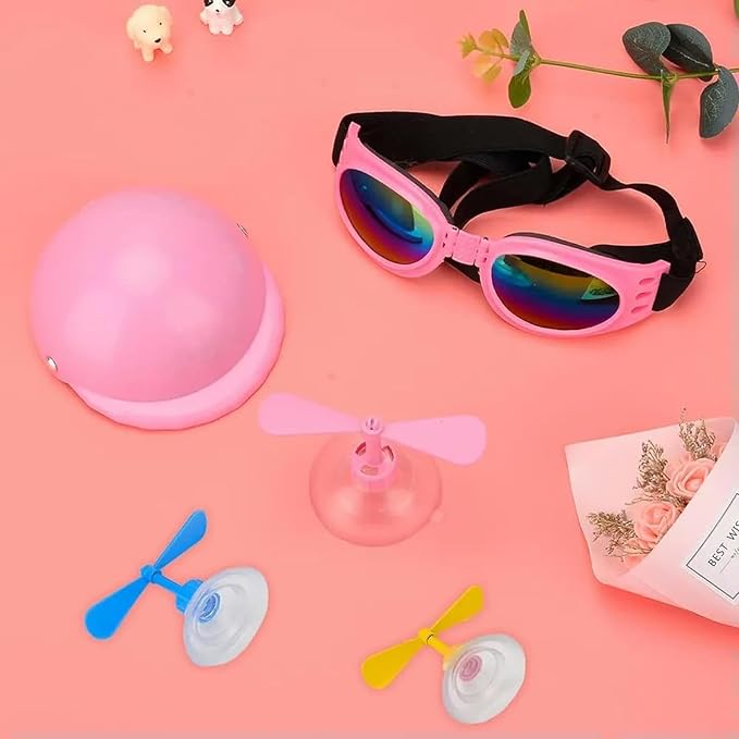 Dog Helmet and Goggles with Cute Propeller Adjustable
