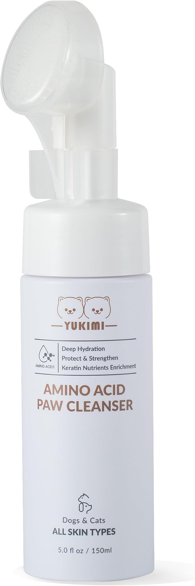 YUKIMI Premium Amino Acid Paw Cleanser with Silicone Bristle Brush for Dogs & Cats 5.0 Fl
