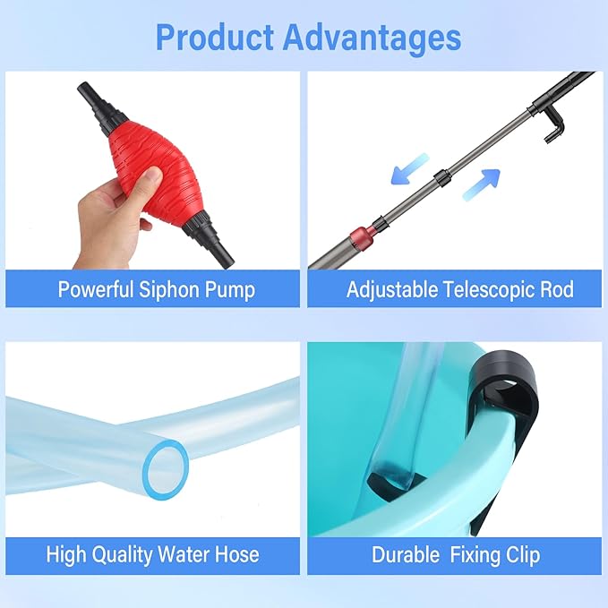 Aquarium Siphon Vacuum Cleaner: 4 in 1 Manual Fish Tank Vacuum Cleaning Tools for Water Change