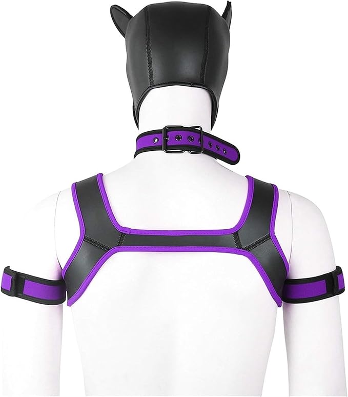 4 Sets Neoprene Puppy Hood Animal Head Mask Novelty Costume Dog (Hood Mask + Collar + Armband + Harness) (Large