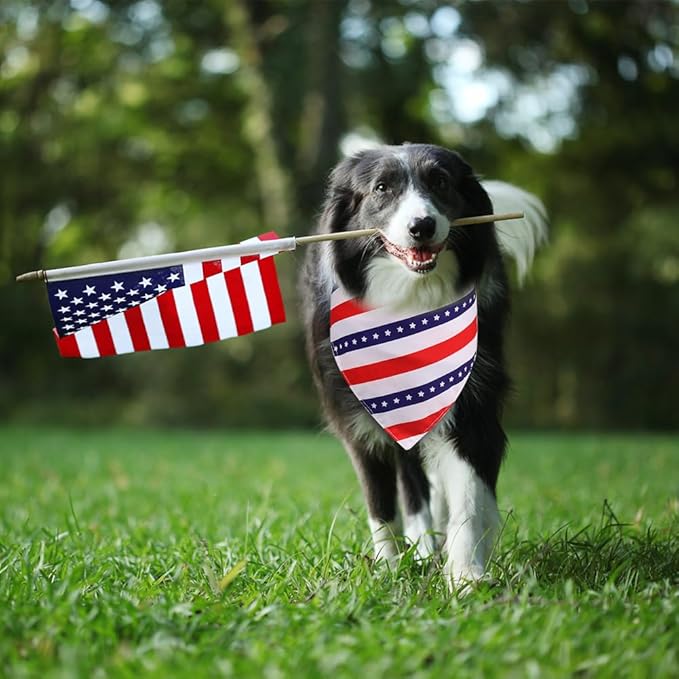 SZEE 4th of July Dog Bandanas 2 Pack, Fourth of July Dog Bandana, American Flag Bandana Dog Scarf with Star Pattern, Reversible Triangle Patriotic Dog Bandana for 4th of July Decorations (Large)