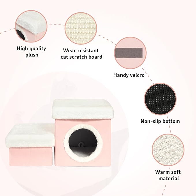 B FSOBEIIALEO Cat House with Toy Storage Box 15.7x12.6x12.6 inches