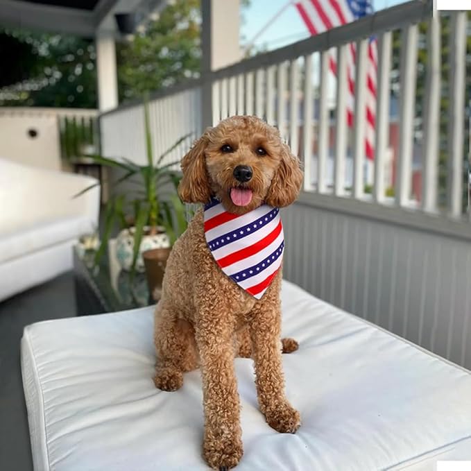 SZEE 4th of July Dog Bandanas 2 Pack, American Flag Bandana Dog Scarf with Star Pattern, Reversible Triangle Patriotic Dog Bandana for Independence Day Costume Accessories Decoration(X-Large)