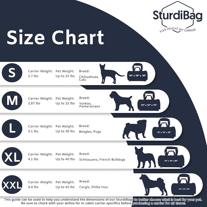 SturdiBag XL Pet Travel Carrier: Flexible Height for Cat and Dog Soft Sided with Safety Clips and Seatbelt Straps 20" x 16" x 12" (PN: SB3-PRO-ET)