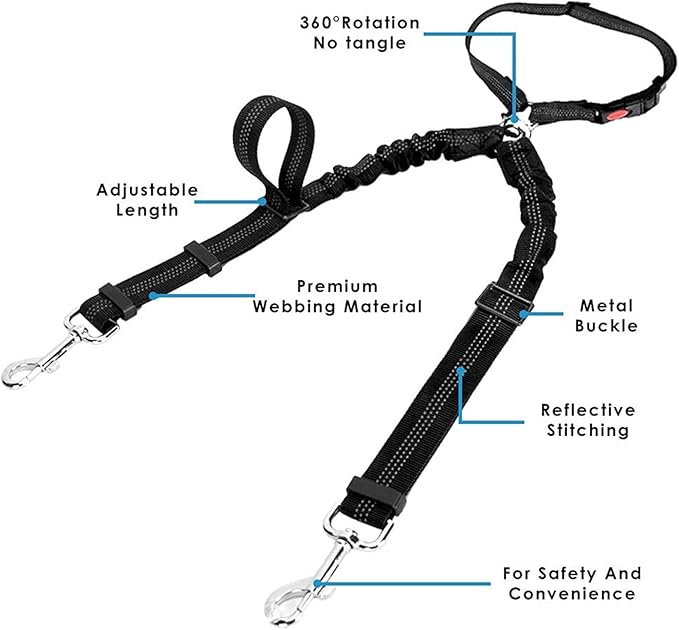 Yuehuam Dog Car Seat Belt 2023 Pet 2 Dogs, 360 Degree