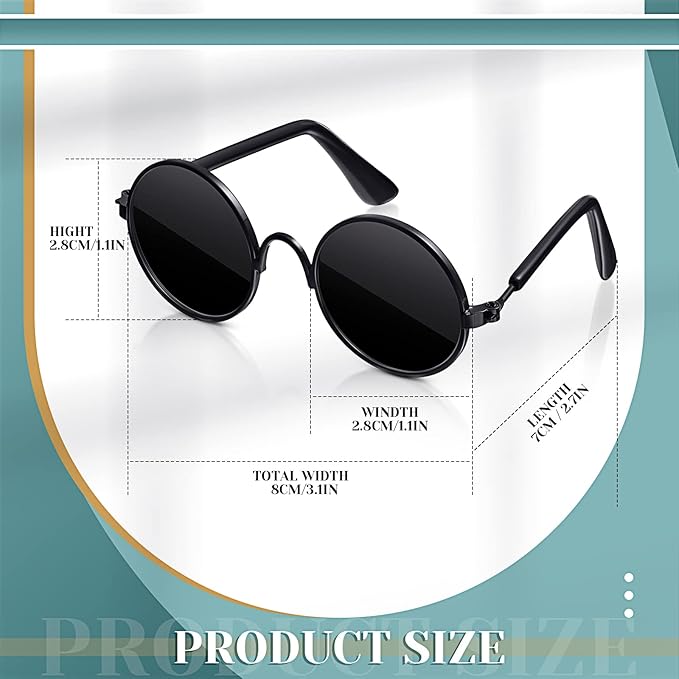 Dog Sunglasses Retro Pet Glasses Doll Glasses Classic Round Dog Glasses Metal Cat Puppy Eye Wear Hippie Costumes for Cats and Dogs