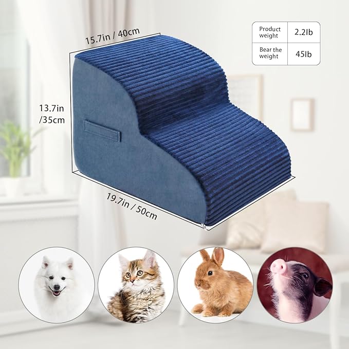 High Density Foam Dog Stairs Steps 13.7’’ Non-Slip 2-Tiers (Navy