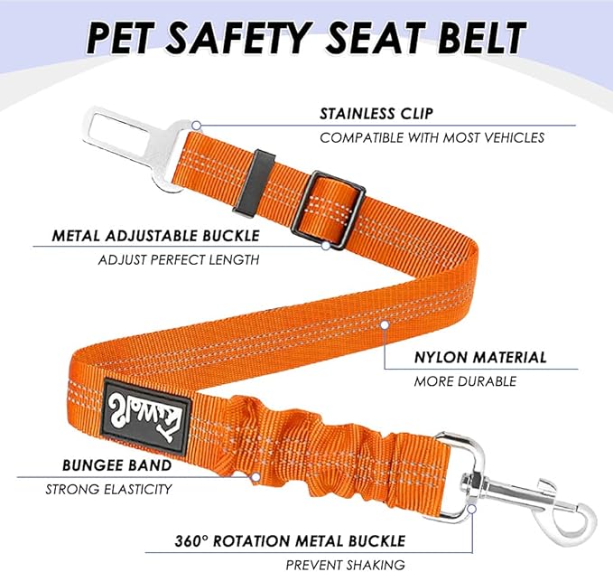 SlowTon Dog Car Seat Belt (Orange,1 Pack)