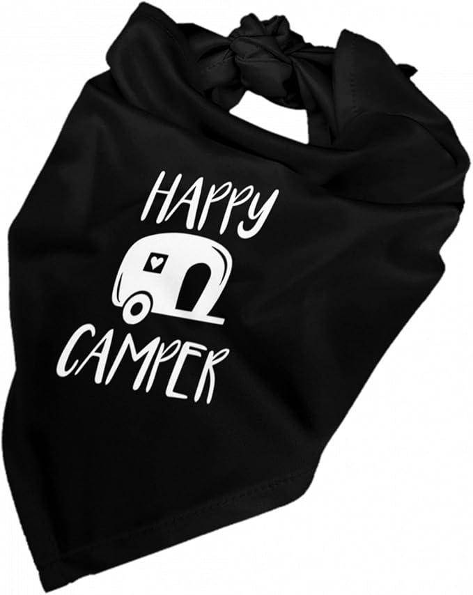 Happy Camper Summer Dog Bandana,Adorable puppy accessory for The avid camper ,Pet Neckerchief for Pets Daily Wear Photo Prop Party Supplies,Funny Cute Dog Bandana (Black)