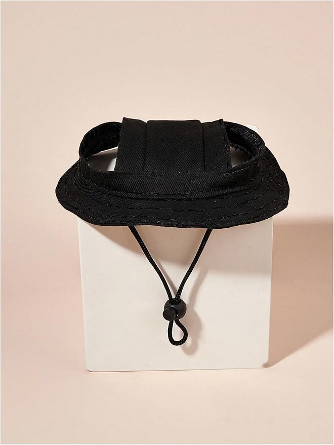 Generic Solid Dog Hat with Ear Hole Round Brim Dog Puppy Cat Sun Hat Bucket Hat Outdoor Sun Protection Pet Caps for Small Medium Cats Dogs Kitten Black Large